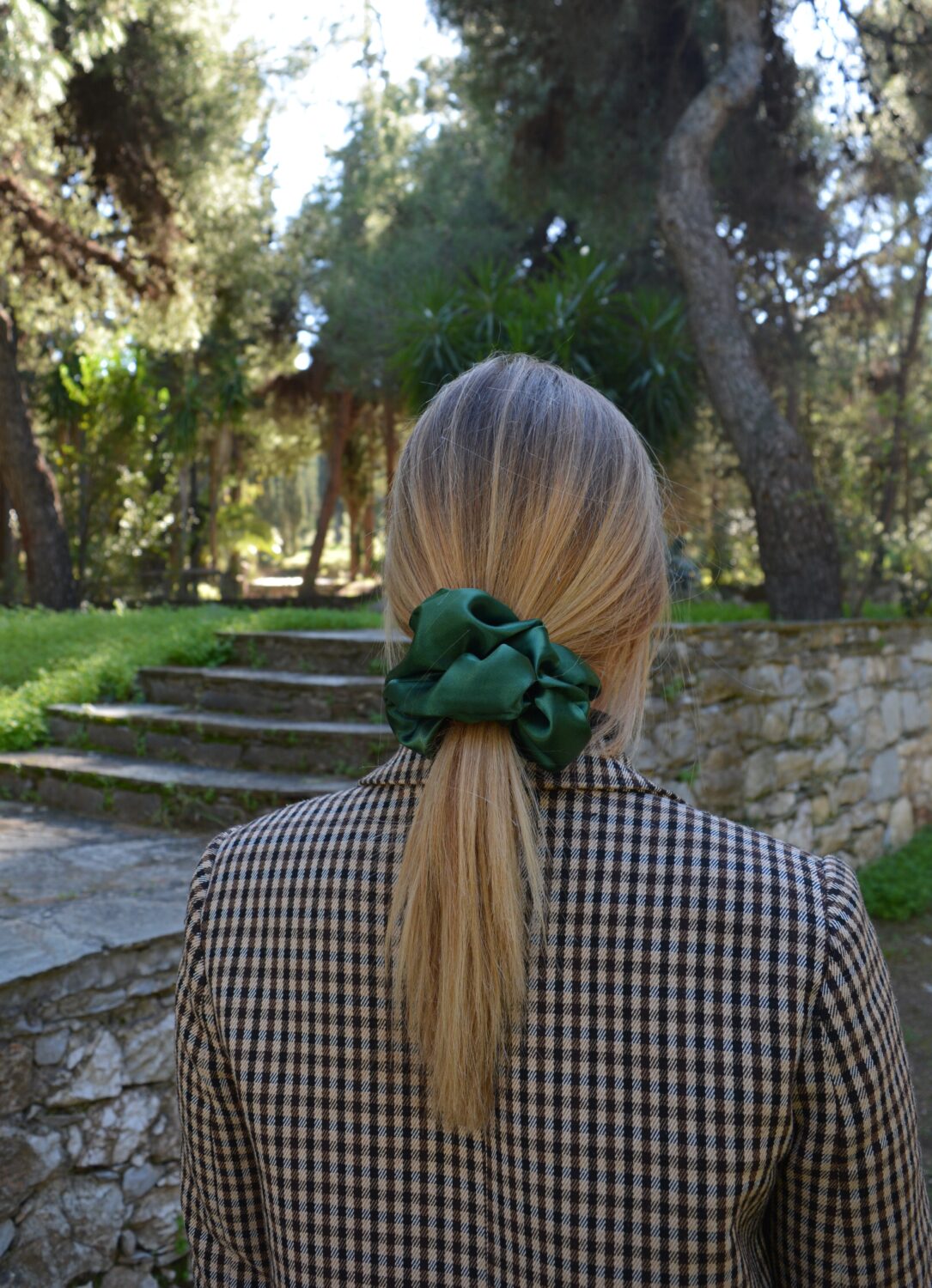 green satin scrunchie