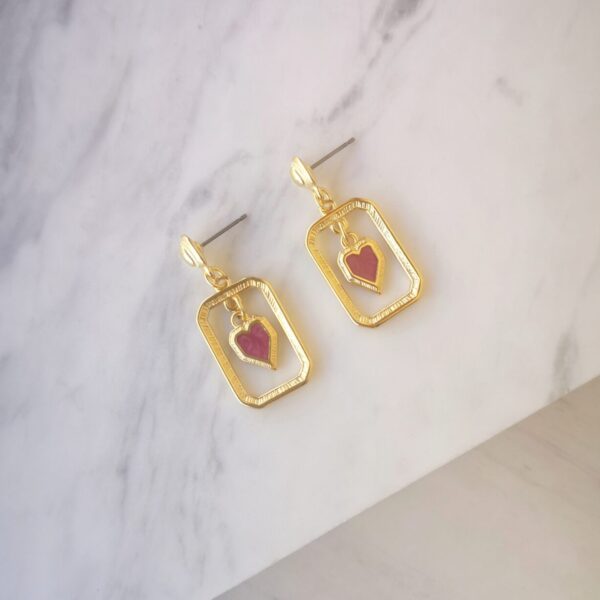 Pink Heart Rectangle earrings
