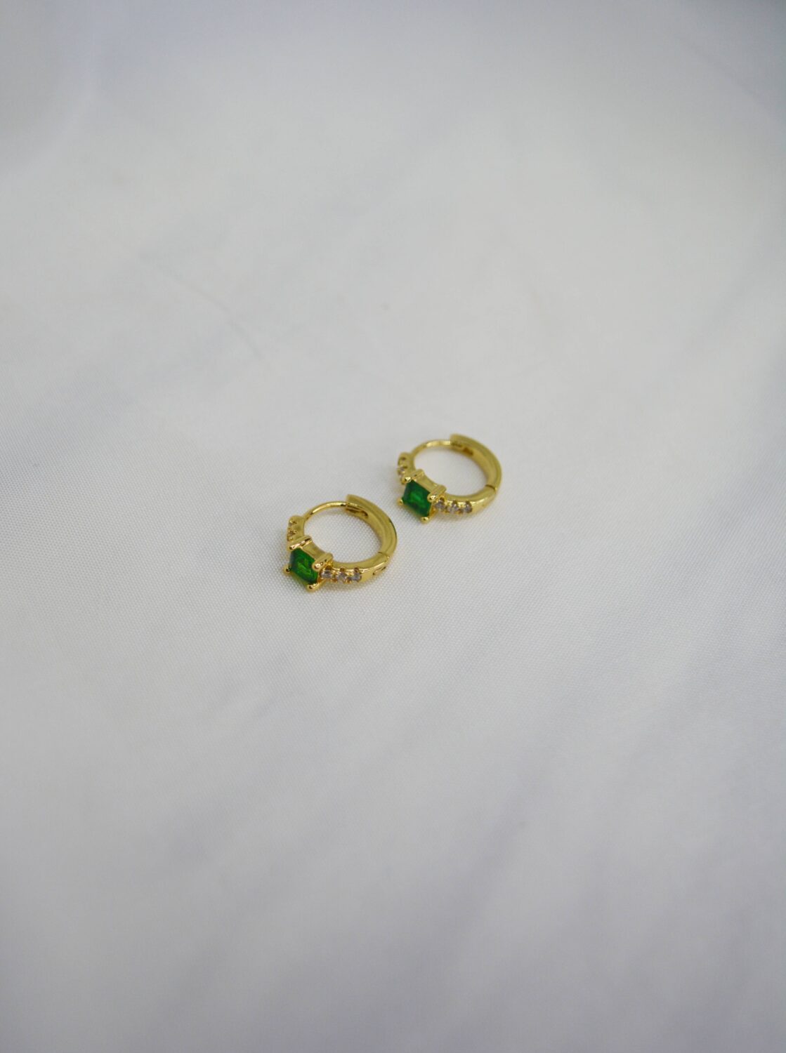 Green Square Crystal Hoops