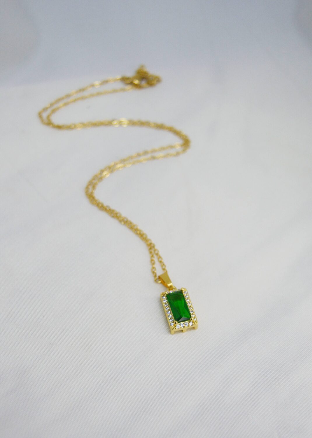 Green Zircon Rectangle Necklace