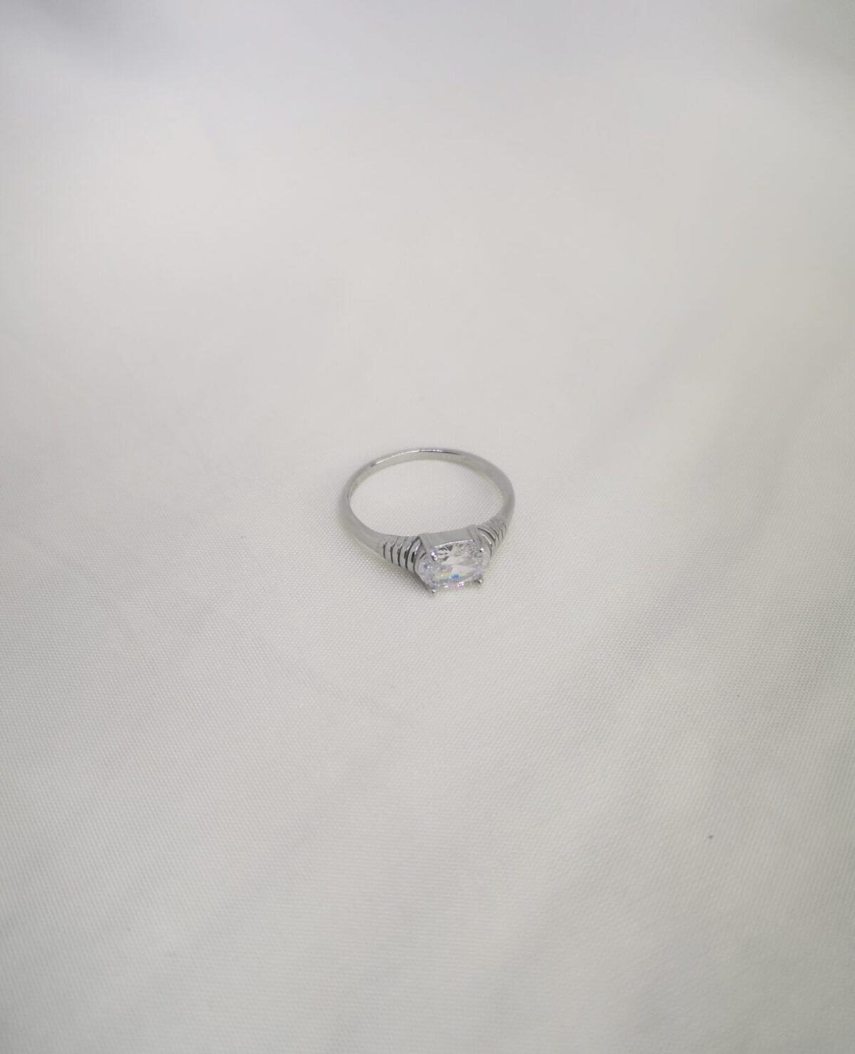Crystal Zircon Steel Ring Silver
