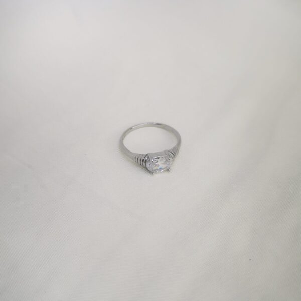 Crystal Zircon Steel Ring Silver