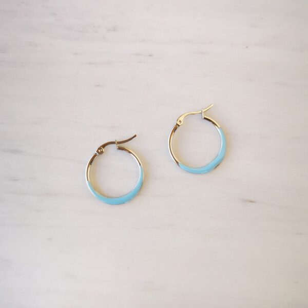Turquoise Enameled Hoops Silver