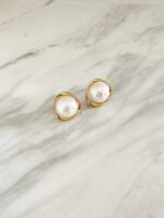 Round Pearl Earrings Golden