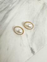 Zircon Pearl Earrings Oval