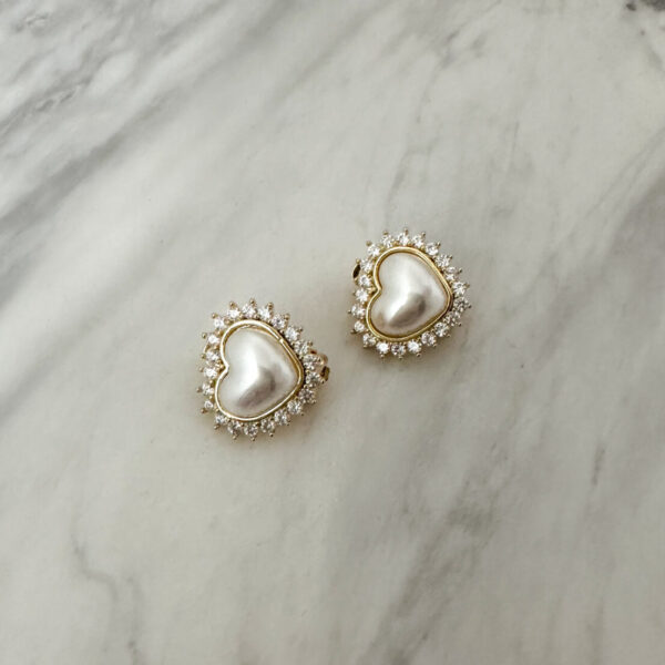 Zircon Pearl Earrings Heart