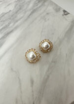 Zircon Pearl Earrings Rhombus