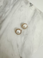 Zircon Pearl Earrings Round Small