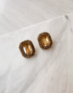 Gold Crystal Rectangle Earrings