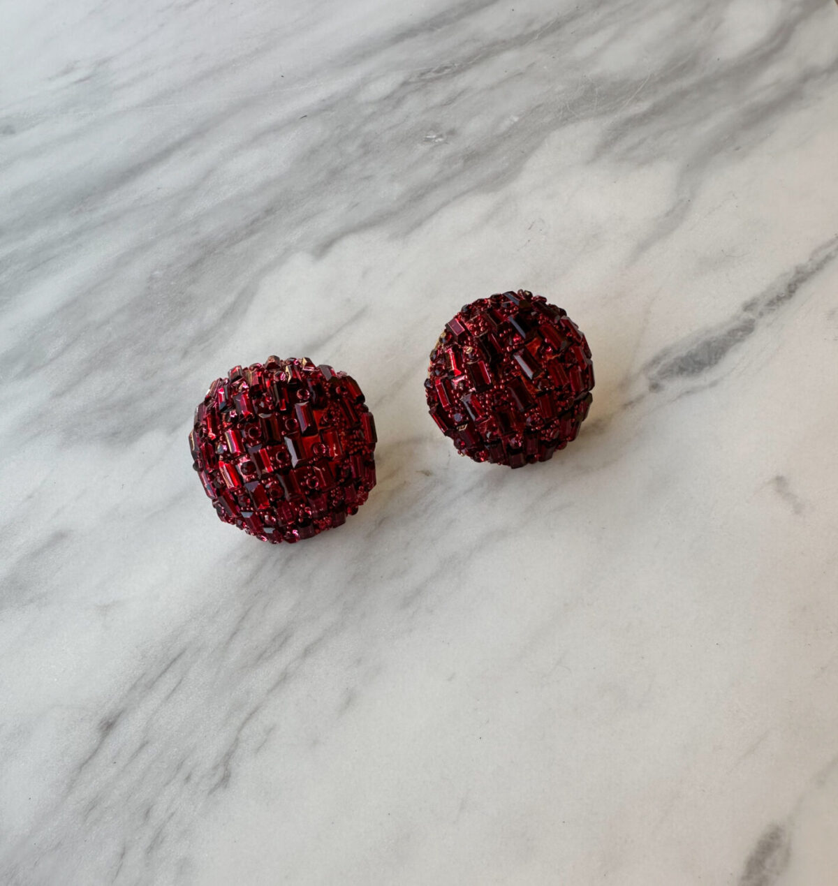 Round Red Crystal Earrings