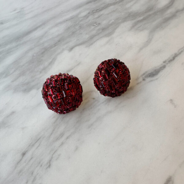 Round Red Crystal Earrings